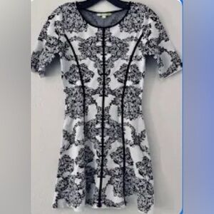 Elegant Black and White Damask Knit Pattern Dress